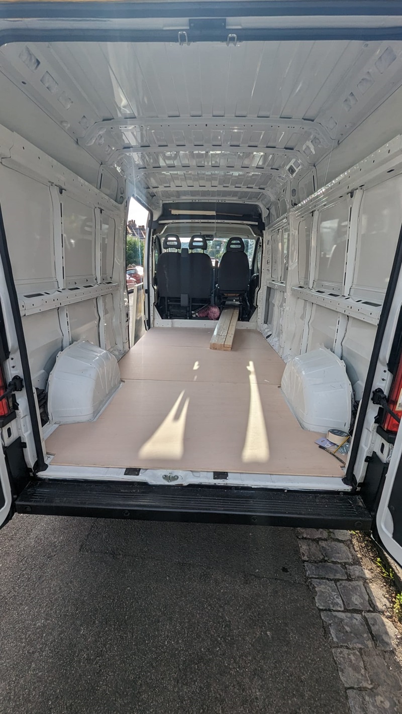 back of Peugeot boxer van - completely stripped ready to be converted